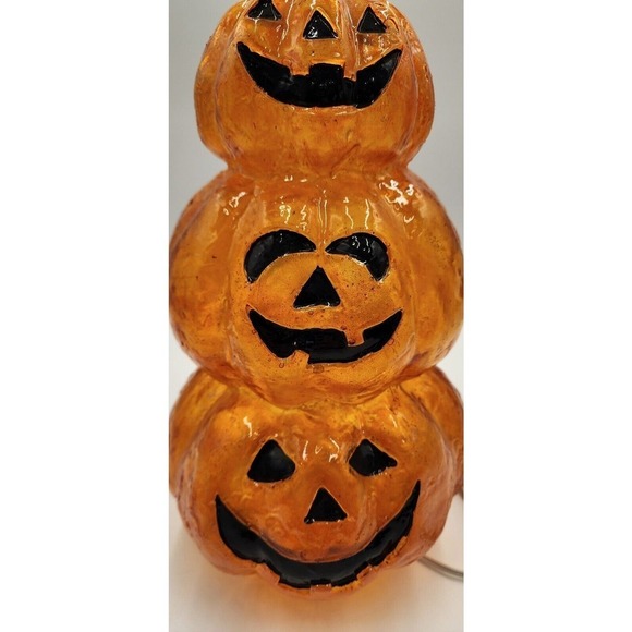 Vintage Halloween Pumpkin Stack Blow Mold Resin Plastics 15” Tall Lighted - Picture 8 of 12